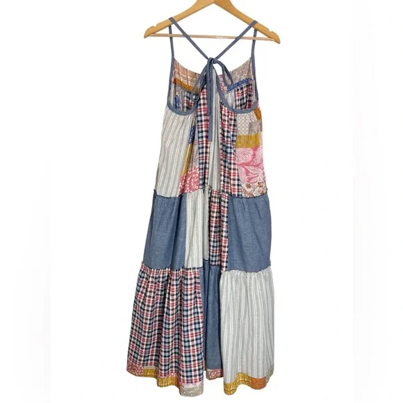 NWT Easel Boho Patchwork Maxi Dress Size M Linen Cotton Adjustable Festivals - Picture 5 of 15
